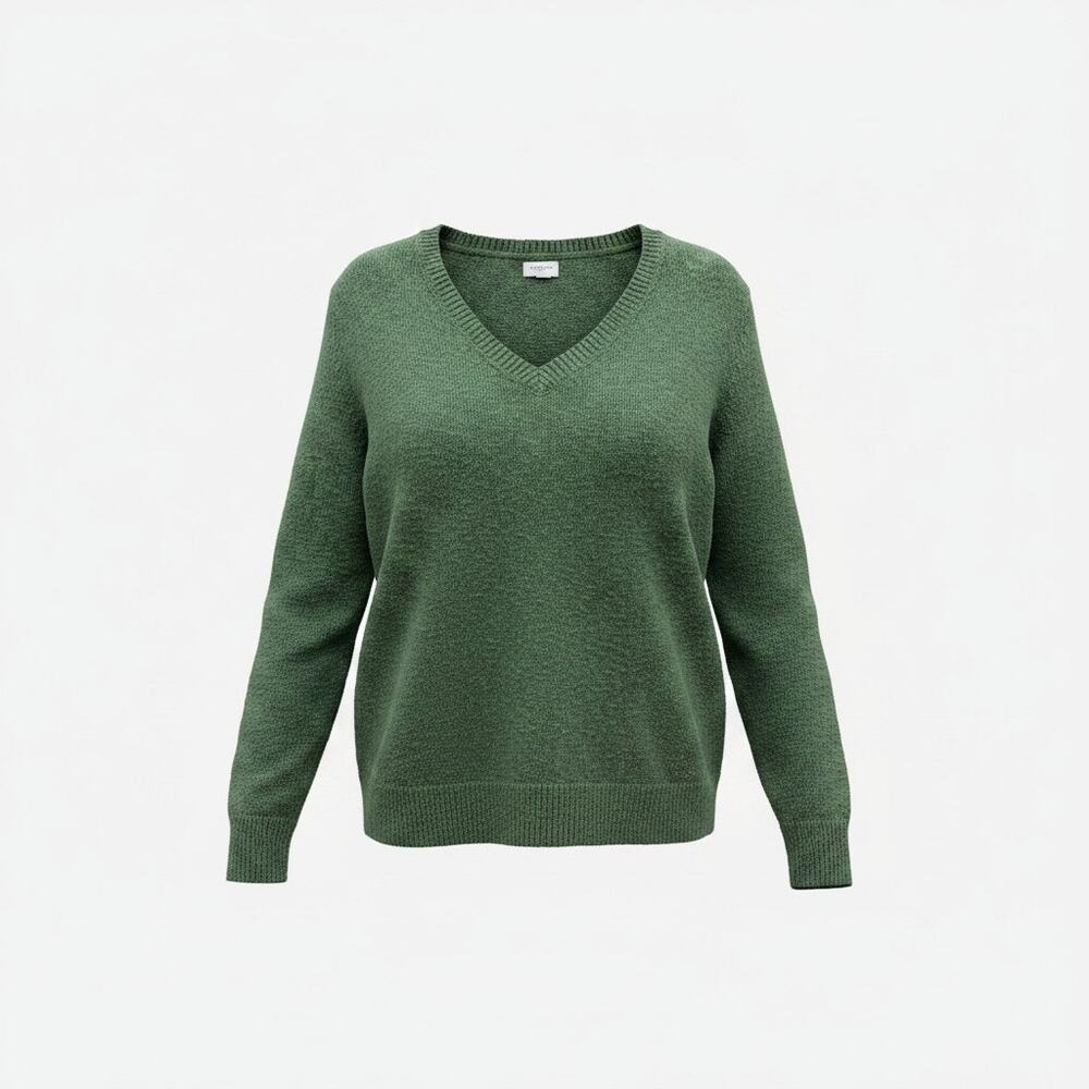 J. Crew Green V-Neck Slub Sweater Medium Cotton Knit Preppy Casual Minimalist